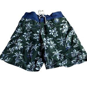 VTG OTB On the Brink Men's Tropical Green Floral Swim Shorts Size 32 Drawstring